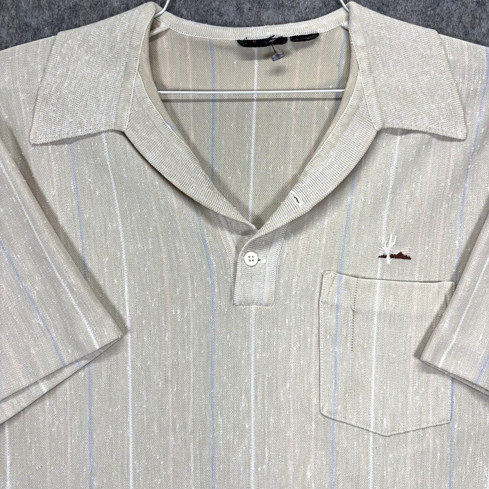 True Vintage Fleck Johnny Collar Polo Shirt Medium Stripe Aztec Western Motif